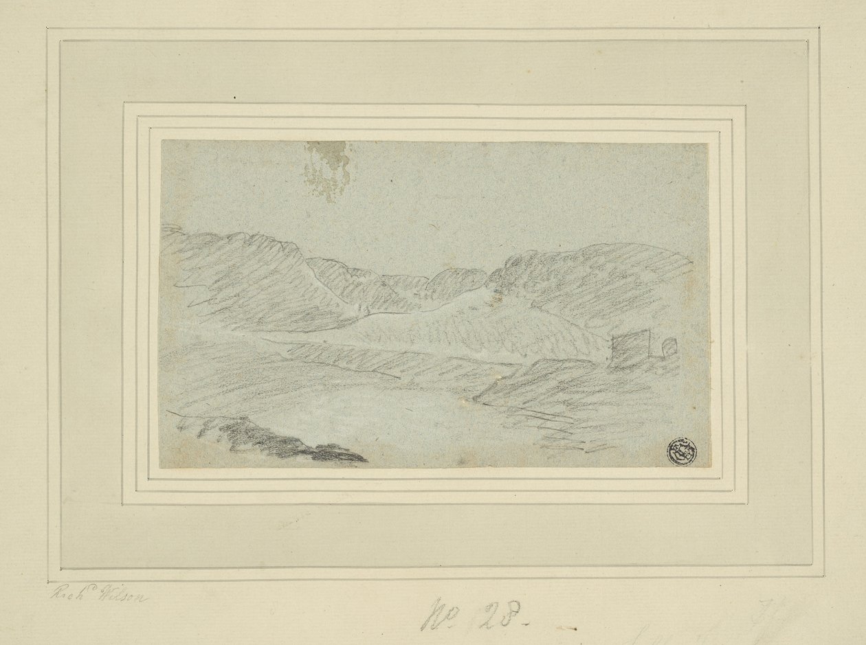 Tepelik Manzara (mavi serilmiş kağıda kömür, krem serilmiş kağıda serilmiş (2 kat)) by Richard (attr.to) Wilson