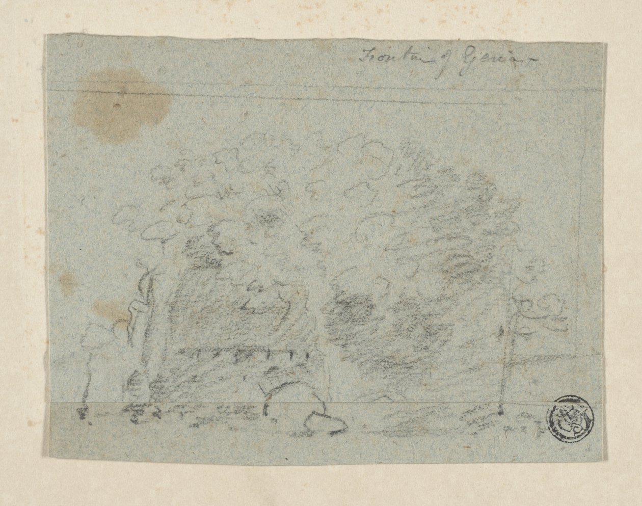 Köprüye Yakın Ağaçların Kroki (kömür ve grafit mavi kağıt üzerine, ucu kremalı kağıda dökülmüş) by Richard (attr.to) Wilson