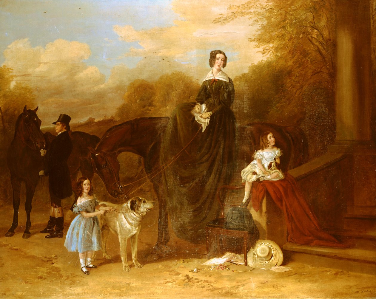 Bir Malikane Dışında Avcıları ve Köpekleriyle Bir Aile, 1841 by Richard Ansdell