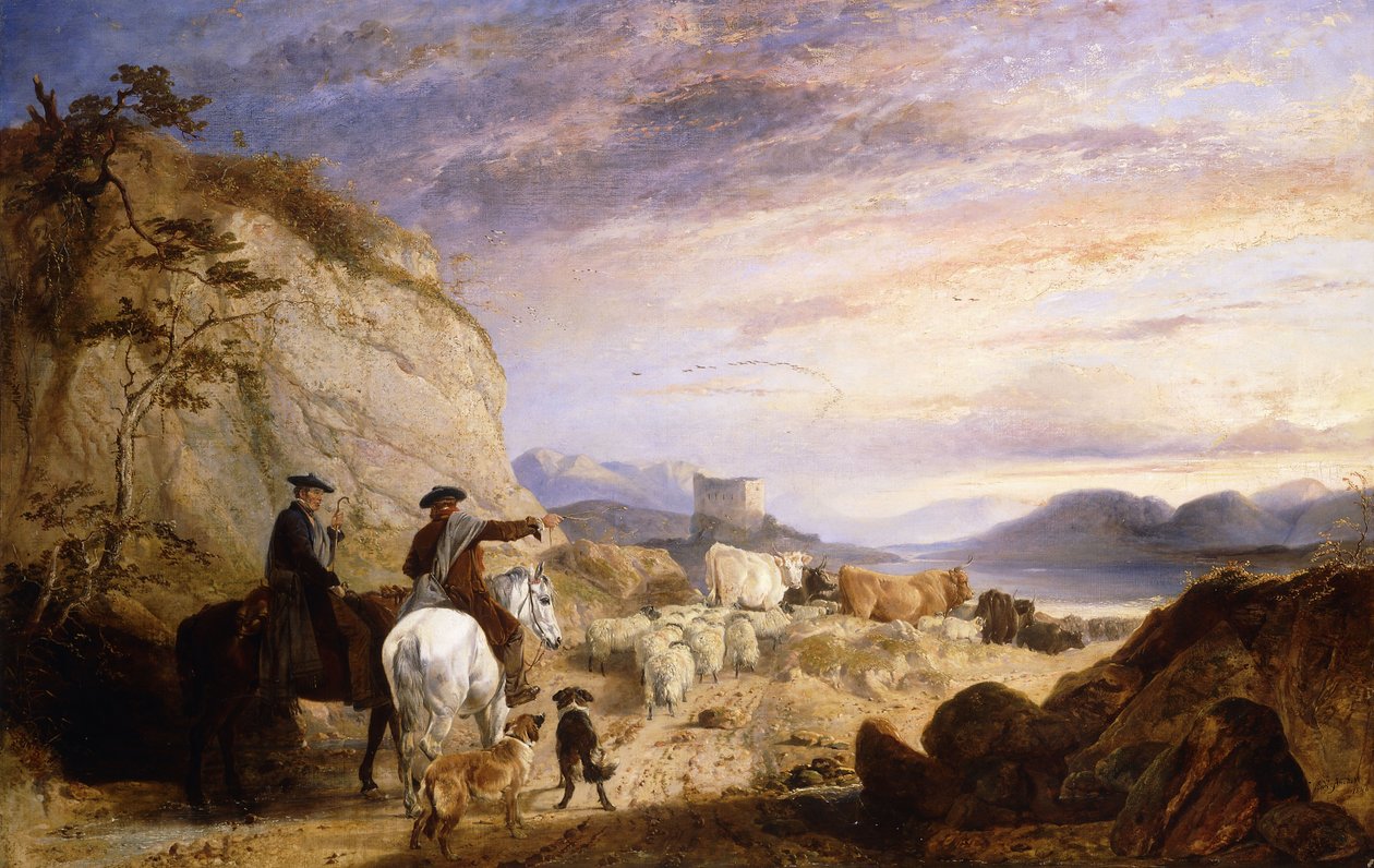 Kayalık Ormanlık Bir Peyzajda Koyunlarını ve Sığırlarını Süren Yayla Sürgünleri ve Köpekler, 1846 by Richard Ansdell