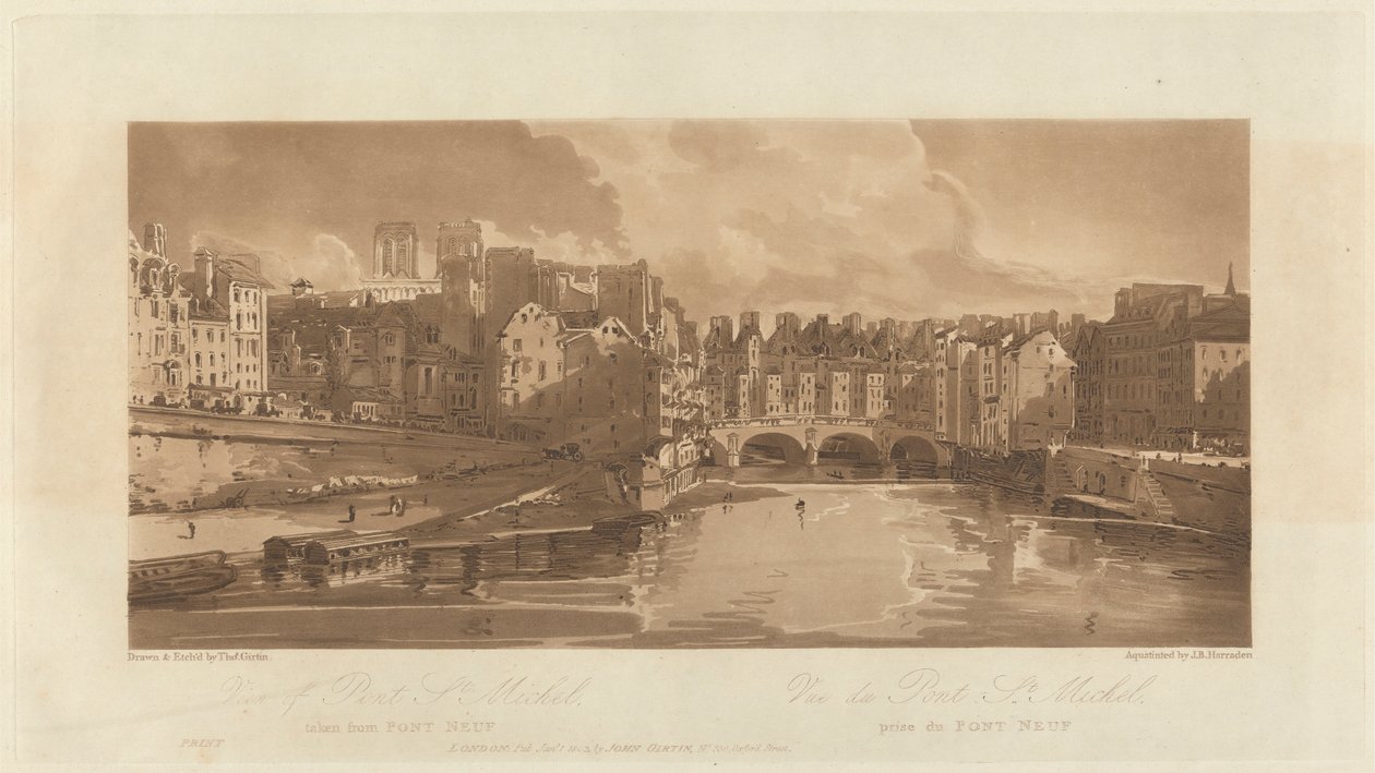 Pont Neuf'tan alınan Pont St. Michael manzarası, 1803 by Richard Banks Harraden