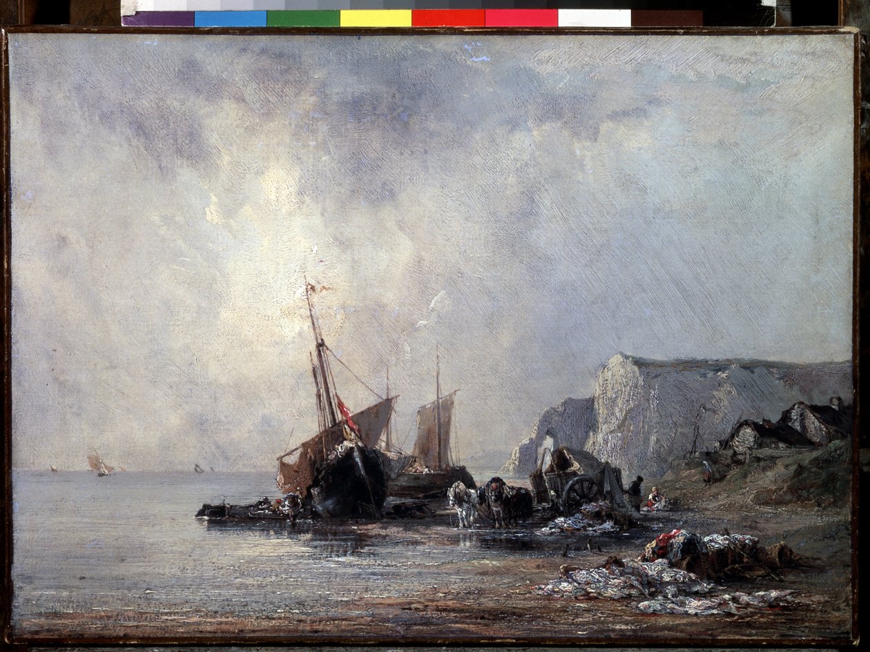 ""Normandiya Kıyısındaki Tekneler"" (Normandiya Kıyısındaki Tekneler) Tablo Richard Parkes Bonington (1802-1828) 1823-1824 Dim. 33x46 cm Saint Petersburg, Hermitage Müzesi by Richard Bonington