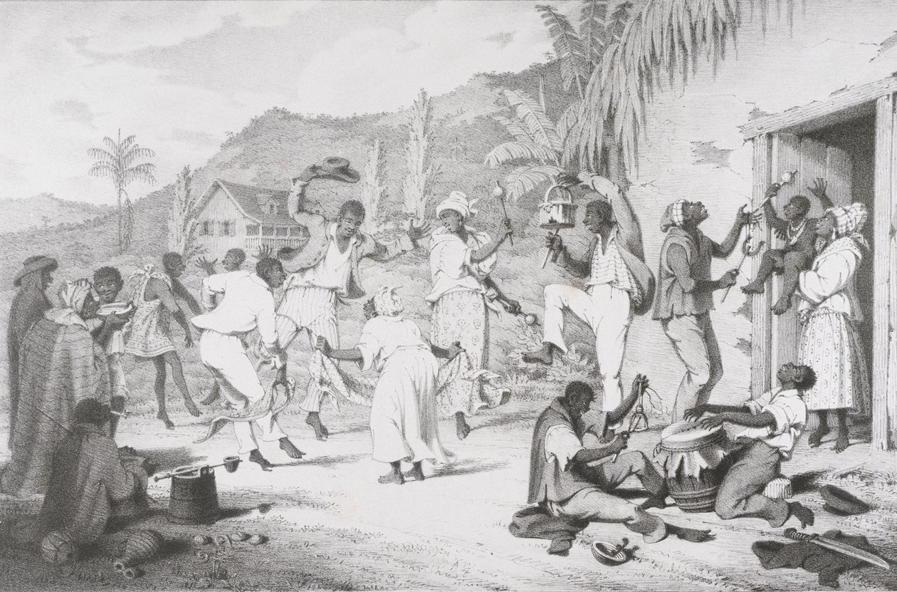 R. Jennings tarafından basılan "Zenci Karakter Resimleriyle Batı Hindistan Manzarası"ndan Kara Dans by Richard Bridgens