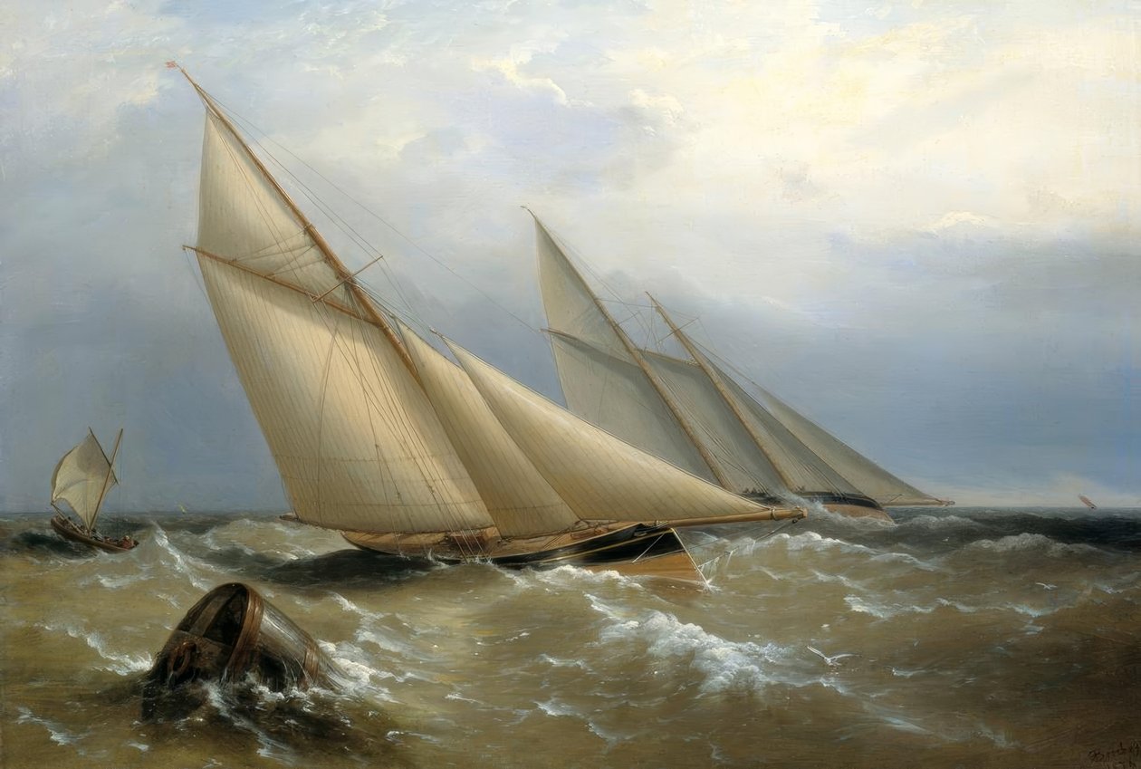 Bir Şamandırayı Yuvarlayan Bir Gulet ve Kesici Yat by Richard Brydges Beechey