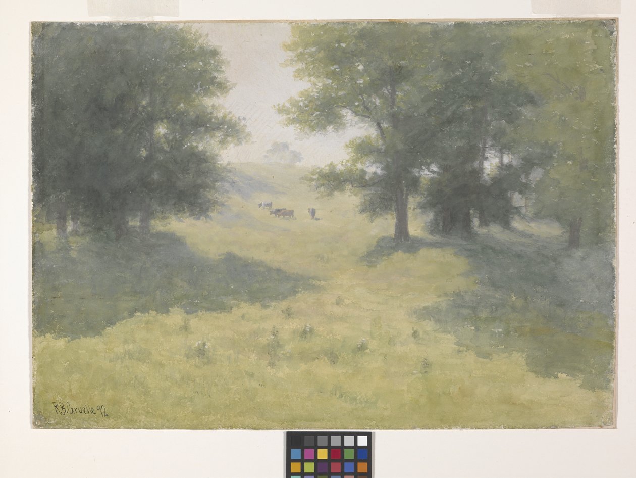 İnekler Ve Yamaçlarla Manzara (beyaz kağıt üzerine suluboya) by Richard Buckner Gruelle