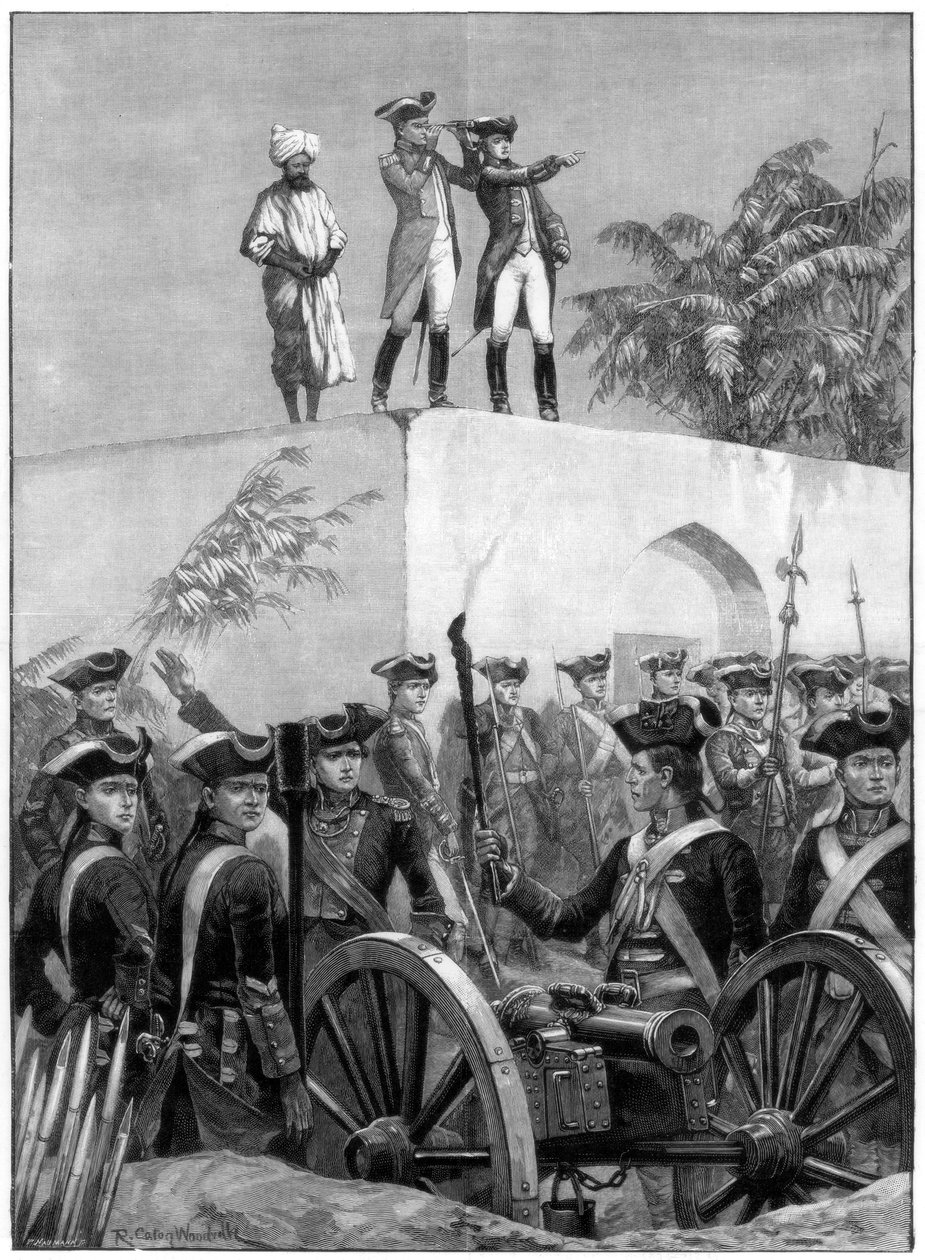 Clive, Nawab Siraj Ud Daulahs av köşkünün çatısında, Hindistan, 1757, 1893. by Richard Caton II Woodville