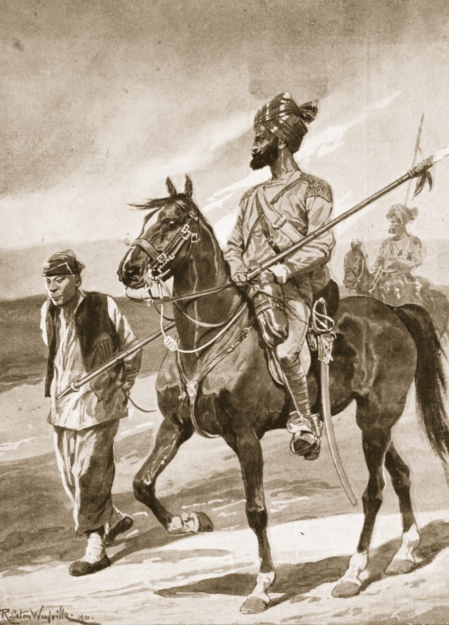 Bir Bengal Mızraklısı ve Boksör tutsağı, 'Ondokuzuncu Yüzyılın Savaşları: Cilt. VII, 1900-1901 Çin Savaşı' Archibald Forbes, GA Henty ve Binbaşı Arthur Griffiths tarafından by Richard Caton Woodville