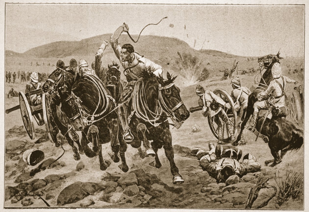 Tarla Topçusu harekete geçiyor, 'Ondokuzuncu Yüzyılın Savaşları, Cilt. VI: 1899-1900 Boer Savaşı' Archibald Forbes, GA Henty ve Binbaşı Arthur Griffiths tarafından by Richard Caton Woodville