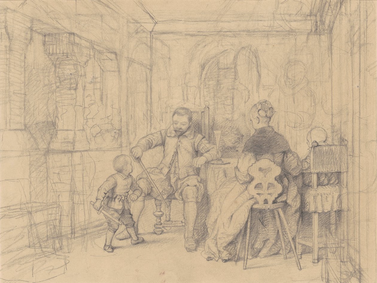 Eskrim Dersi, c.1847-49 (dokuma kağıt üzerinde grafit) by Richard Caton Woodville