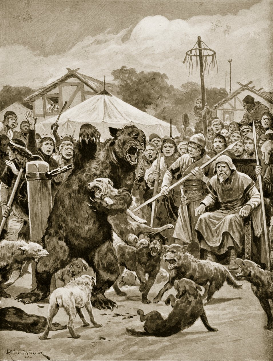 Bear Baiting in Saxon Times, 'Hutchinson's Story of the British Nation'dan bir örnek, c.1920 by Richard Caton Woodville junior