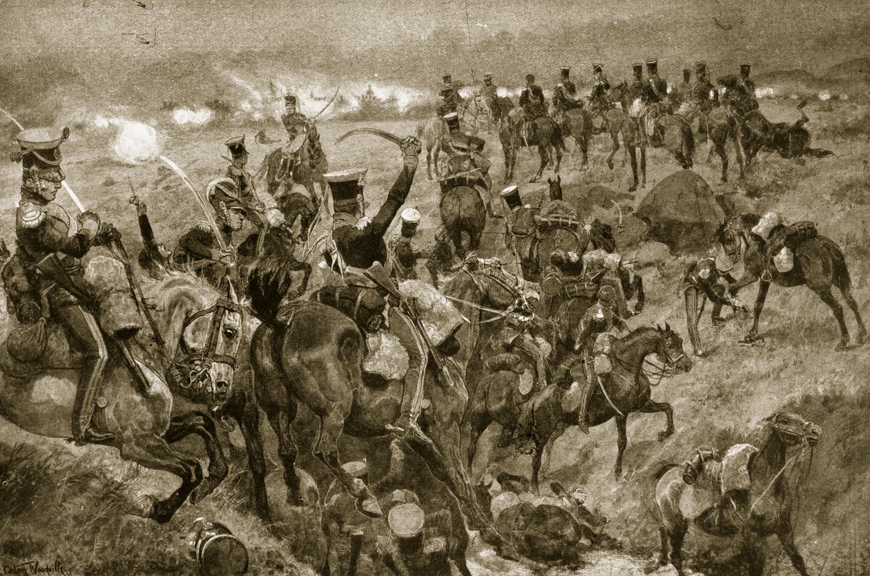 Talavera'daki Ejderhaların Hücumu, 'Hutchinson's Story of the British Nation'dan bir çizim, c.1923 by Richard Caton Woodville junior