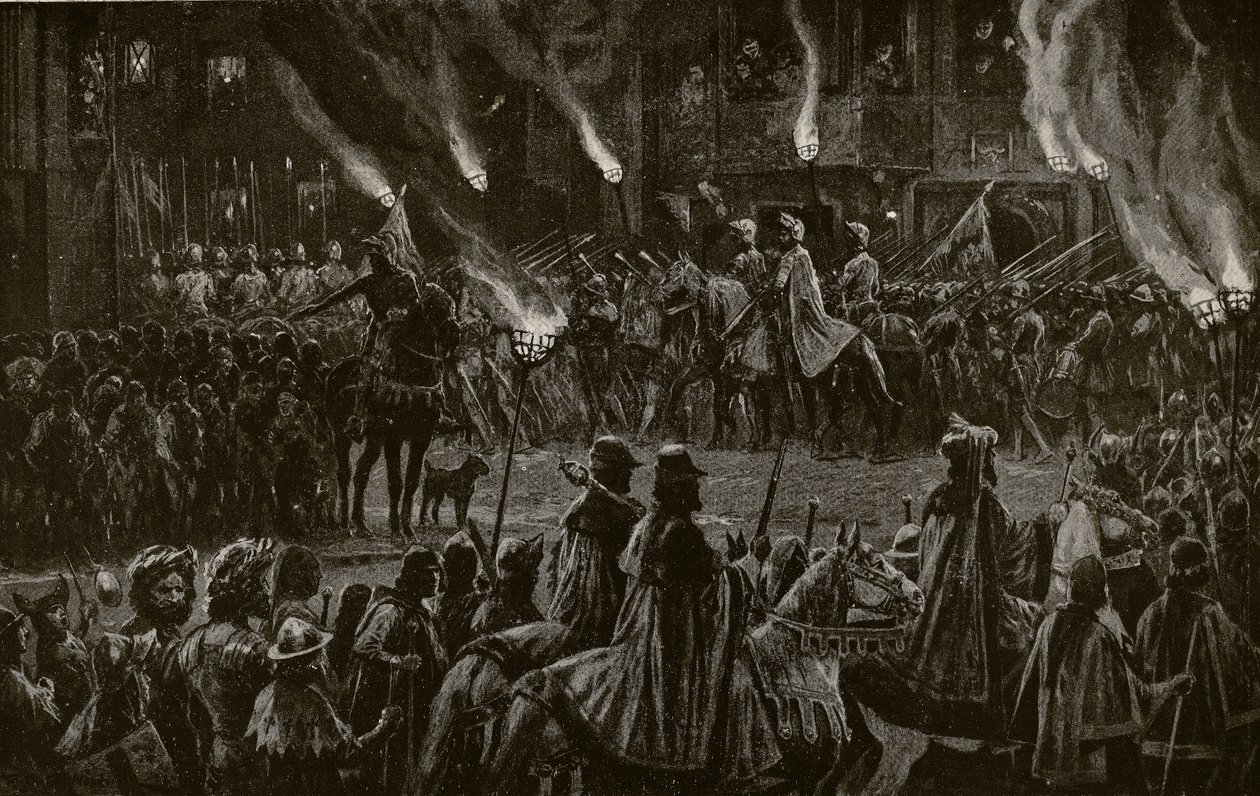 Yürüyen Saat, 'Hutchinson's Story of the British Nation'dan bir çizim, c.1923 by Richard Caton Woodville junior