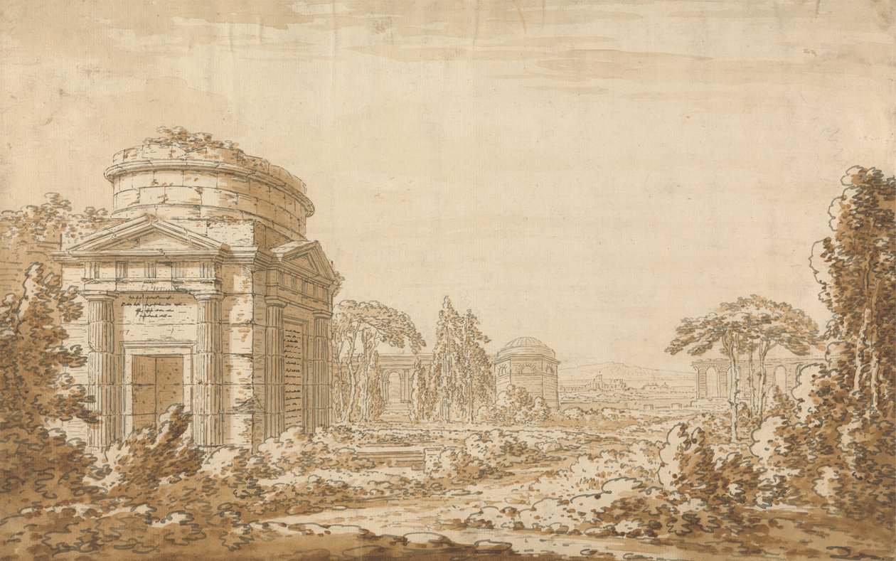 Tapınaklar ve Yıkık Su Kemeri ile Klasik İtalyan Manzarası by Richard Cooper the Younger