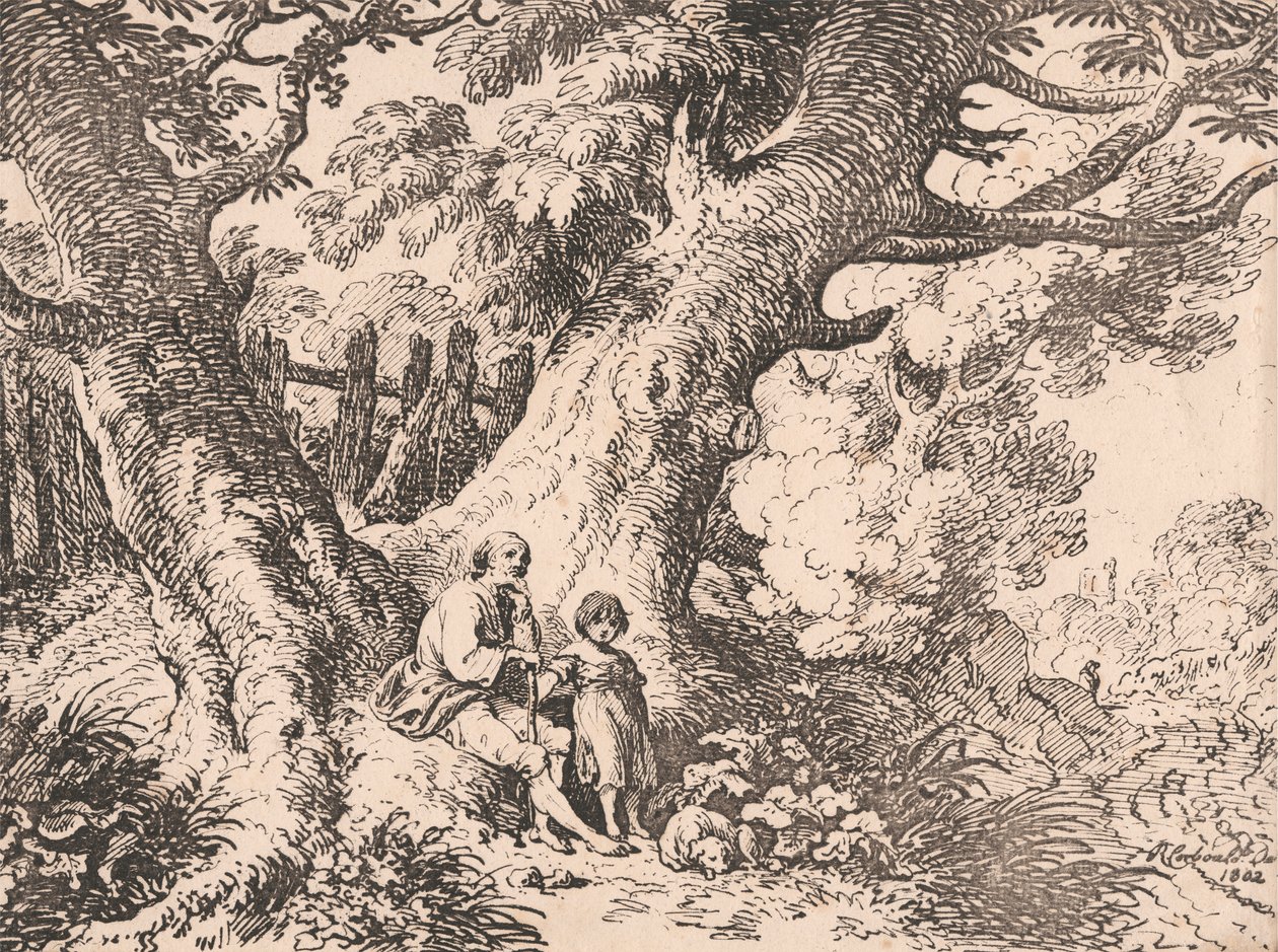 Yaşlı Adam, Çocuk ve Köpek ile Yaşlı Ağaçlar by Richard Corbould