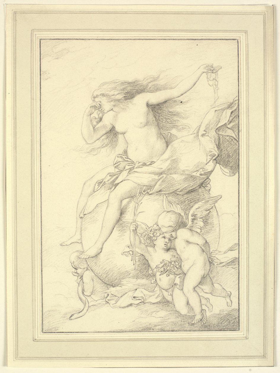 Putti ile çevrili bir küre üzerinde Fortune Alegorisi by Richard Cosway