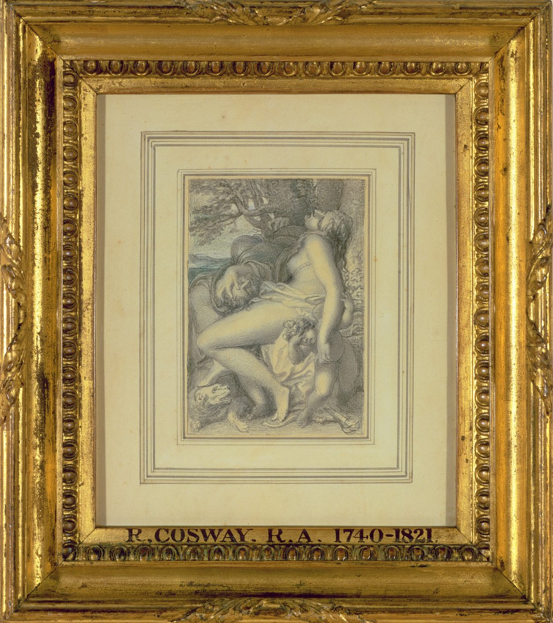 Mars, Venüs'ün kucağında oturuyor, c.1805-15 (kağıt üzerinde kurşun kalem üzerinde wc) by Richard Cosway