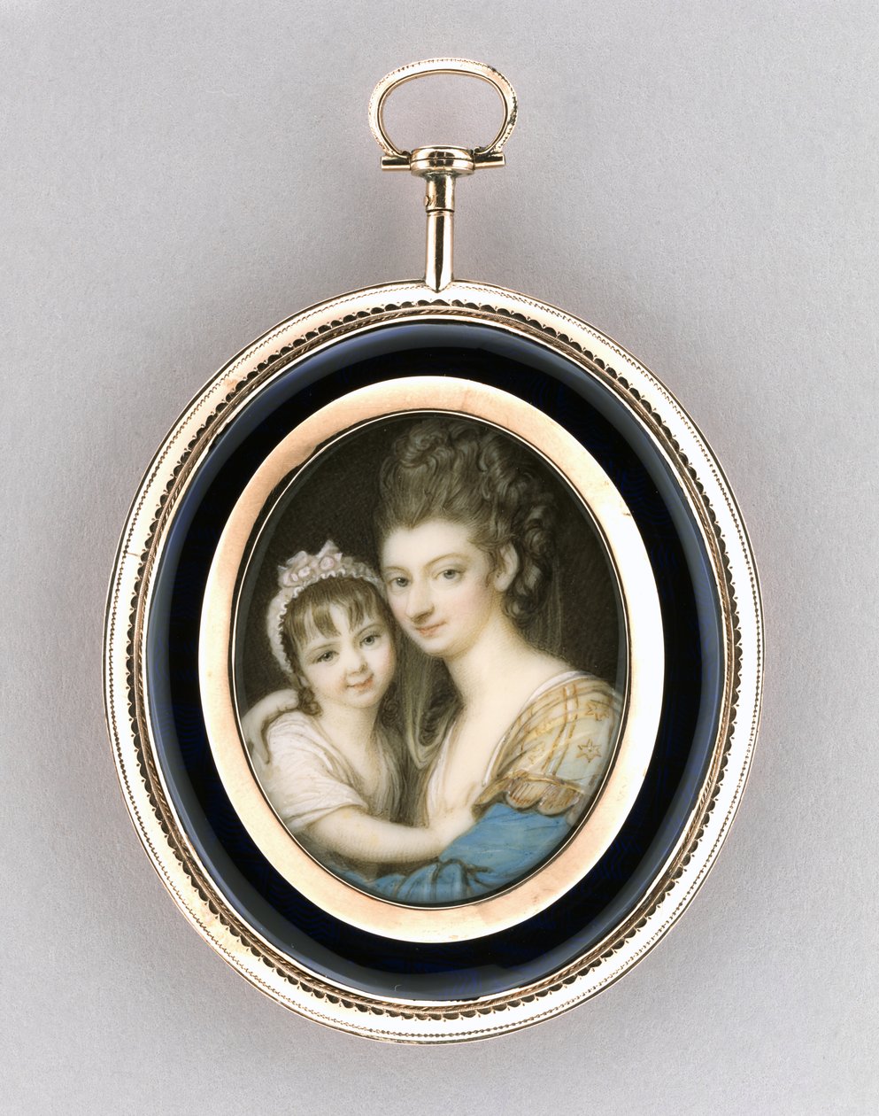 Bir Anne ve Kızın Portresi, c.1765-70 (fildişi üzerine suluboya, 9k pembe altın, saç ve cam) by Richard Cosway