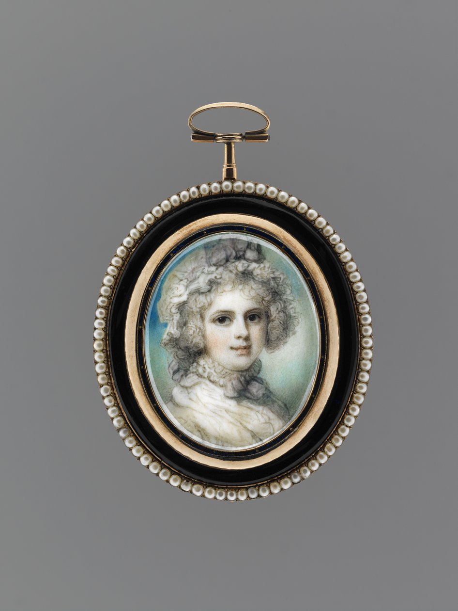 Bir Kadının Portresi, c.1785 (fildişi üzerine suluboya, 9k pembe altın, tohum inciler, emaye ve cam) by Richard Cosway