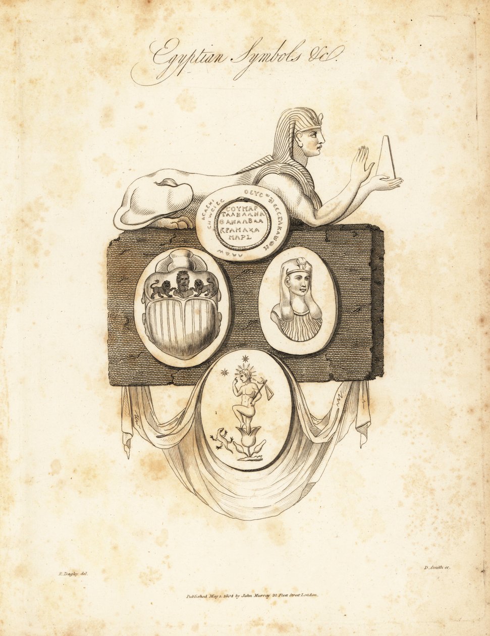 Mısır sfenks, bok böceği, Horus, vb, 1823 (gravür) by Richard Dagley