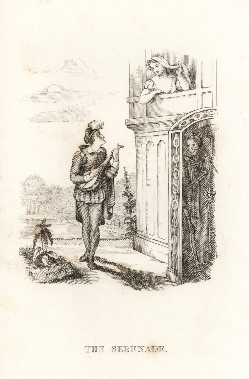 Ölümün iskeleti ve bir ozan. ,1827 (gravür) by Richard Dagley