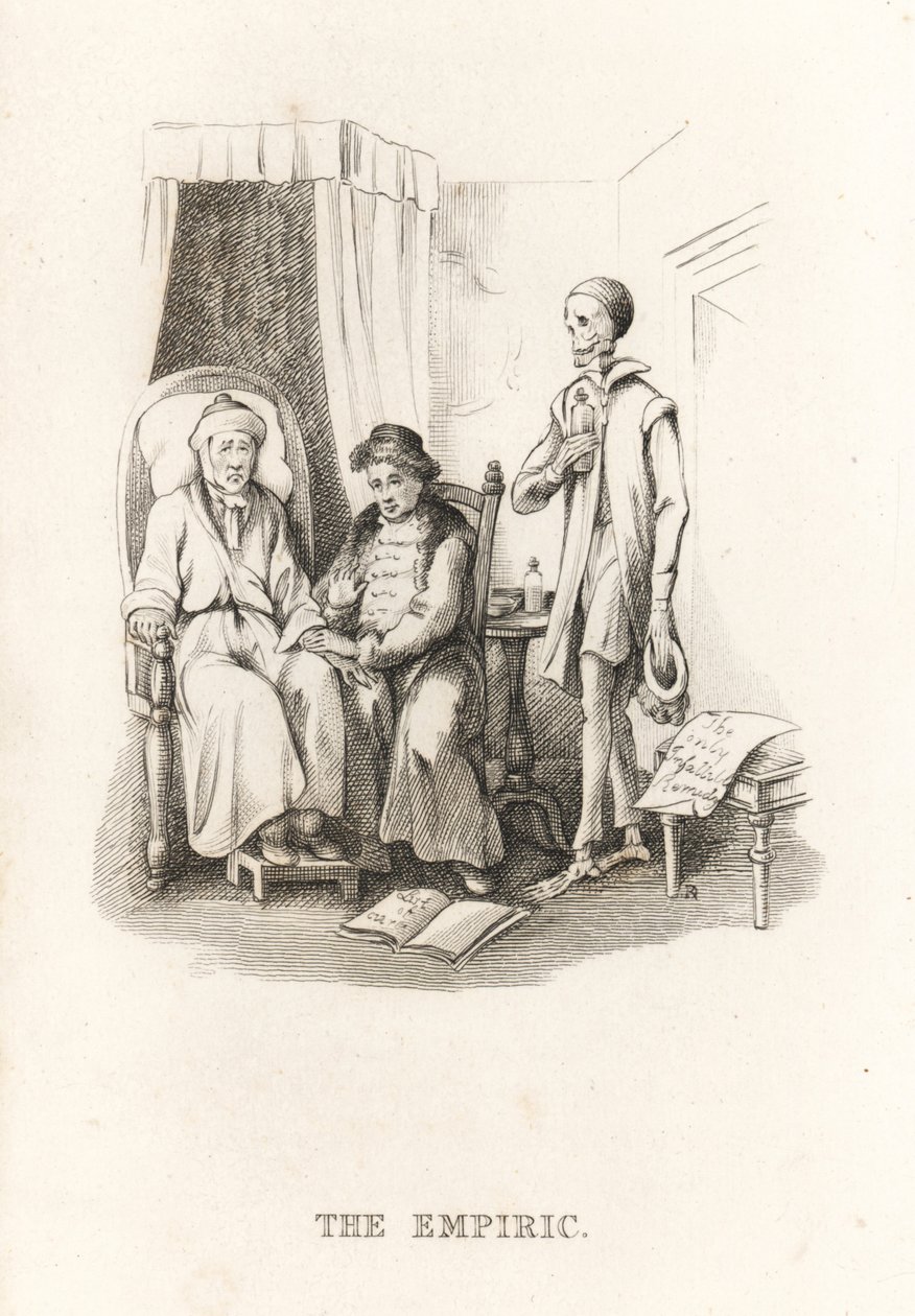 Ölümün iskeleti ve şarlatan doktor. ,1827 (gravür) by Richard Dagley
