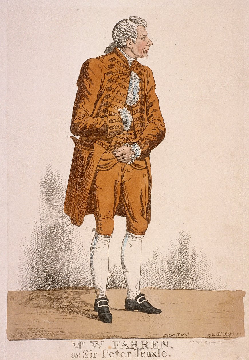 Aktör William Farren, Sir Peter Teazle rolünde, 1824 by Richard Dighton