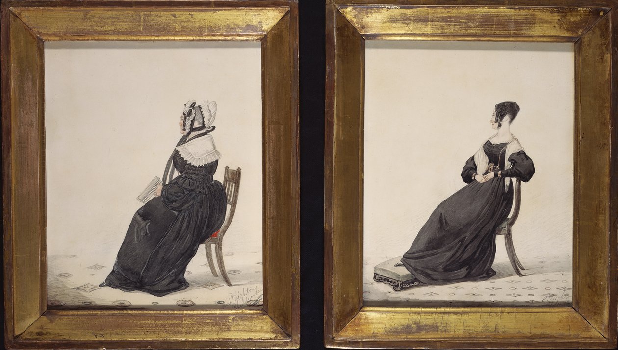 İki Dul Portresi, 1837 (kağıt üzerinde tuvalet ve kurşun kalem) by Richard Dighton