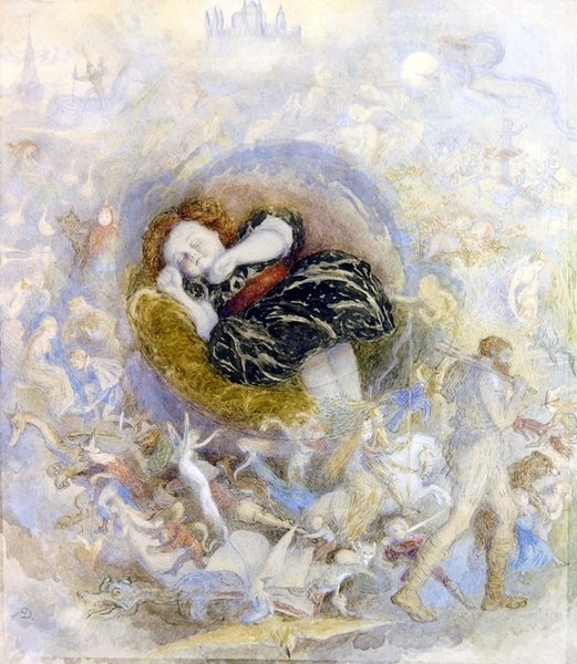 Bir Çocuğun Peri Diyarı Rüyası (kağıt üzerine sulu boya) by Richard Doyle