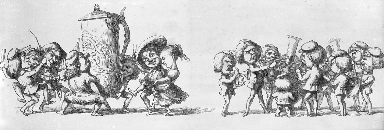 Büyük Sergi için ziyaretçilere çalan gruplar, 1851 by Richard Doyle