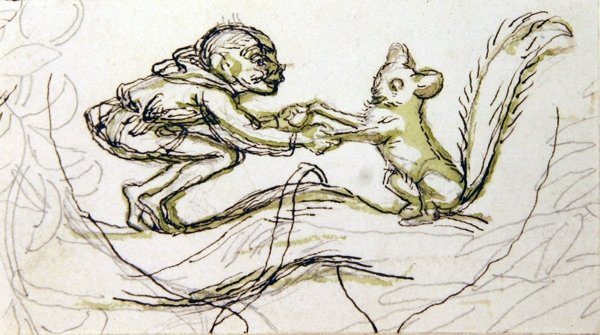 Goblin ve Sincap (kalem, kurşun kalem ve kağıt üzerinde yıkayın) by Richard Doyle