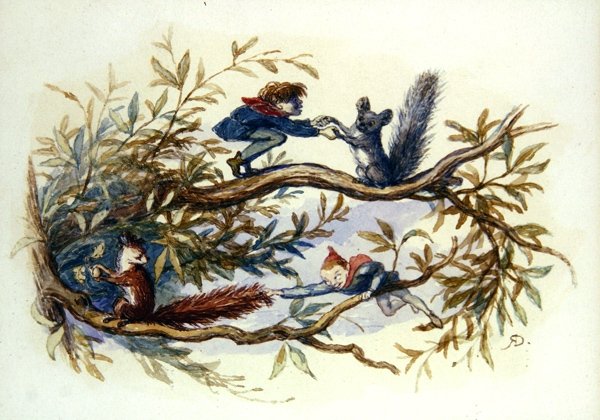 Goblinler ve Sincaplar (kağıt üzerine sulu boya) by Richard Doyle