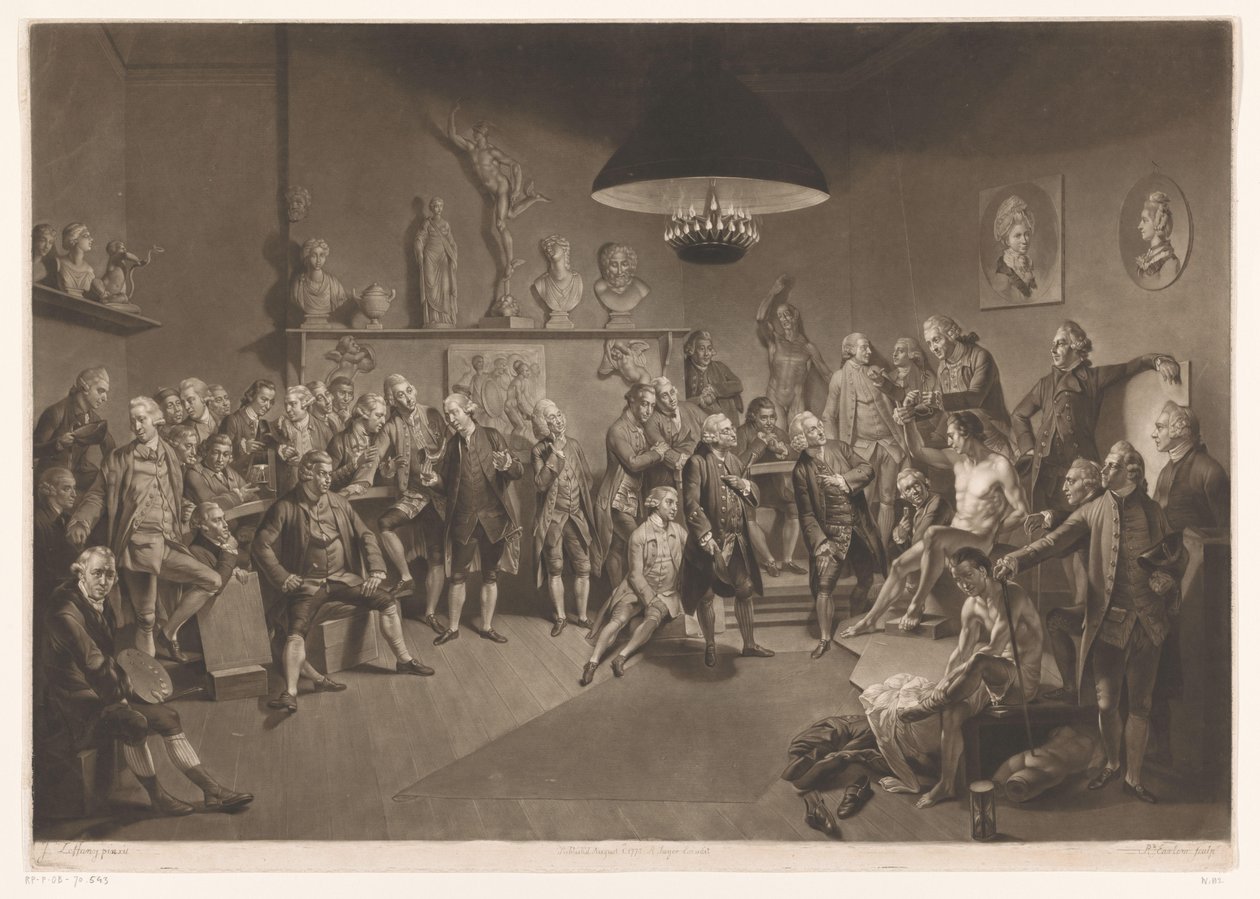 Kraliyet Akademisi üyeleri, çıplak bir erkek modelle bir iç mekanda, 1768 by Richard Earlom