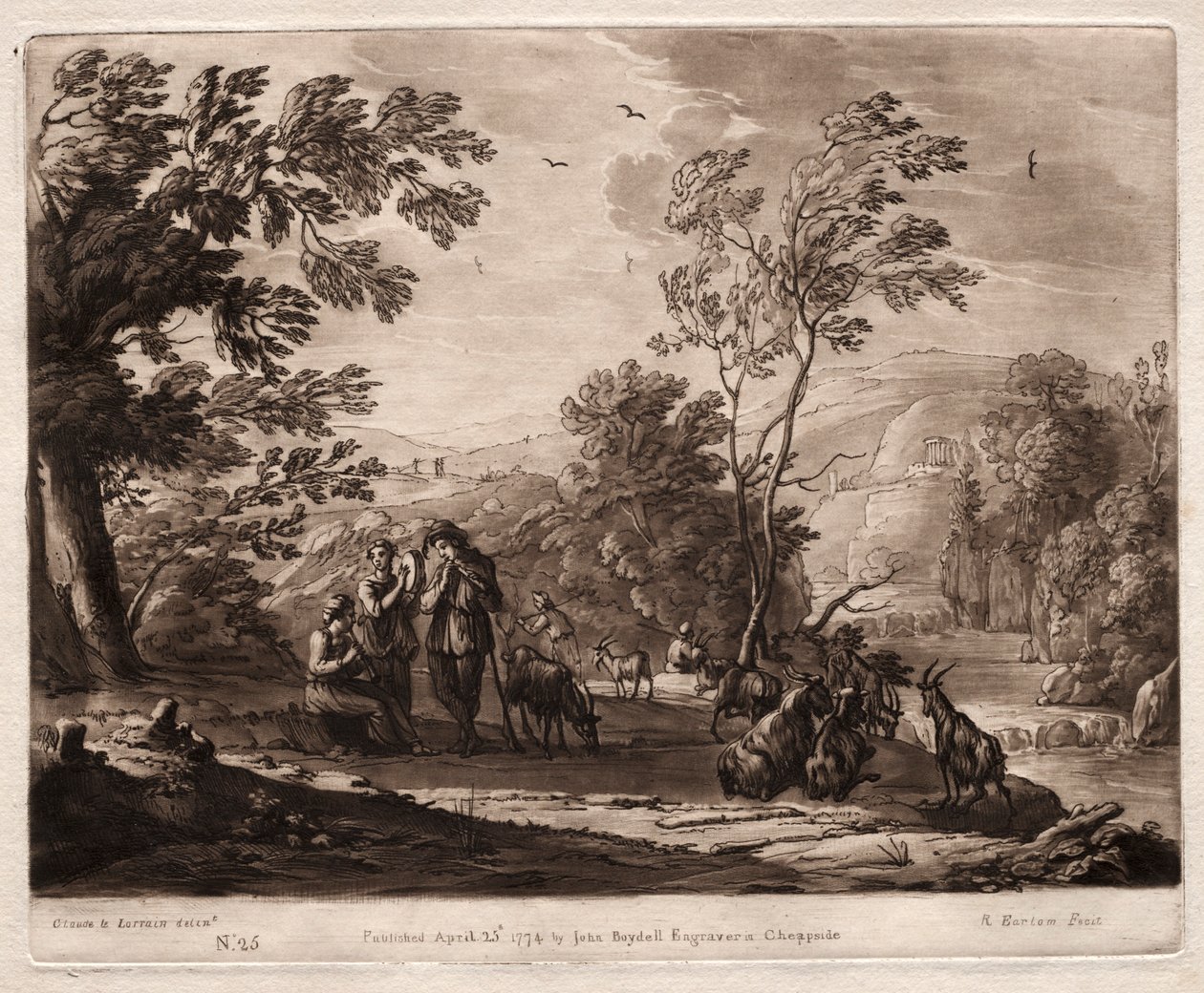 Liber Veritatis: No. 25, Çobanlarla Dağlık ve Ormanlık Bir Manzara..., 1774. by Richard Earlom