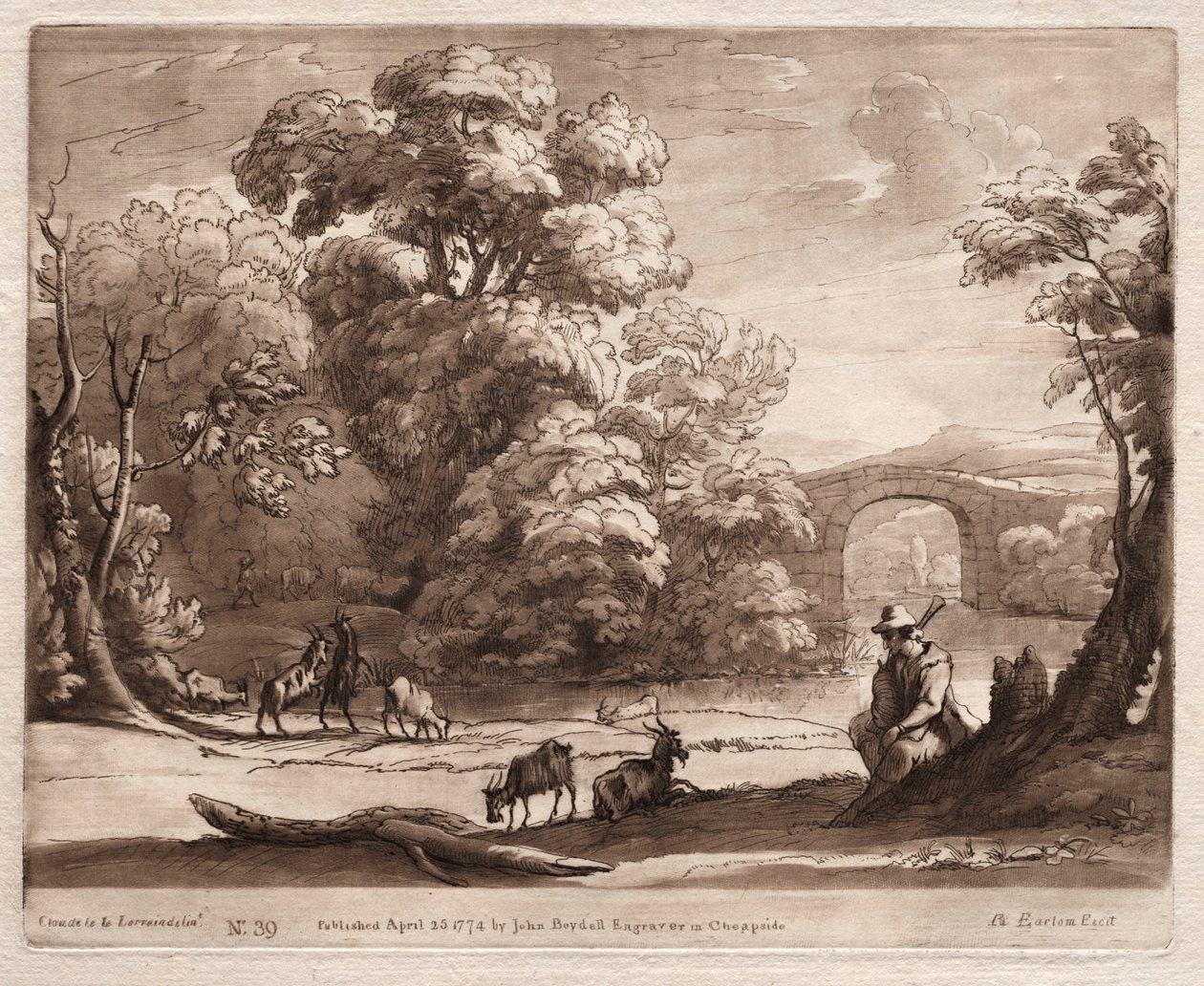 Liber Veritatis: No. 39, Çobanın Gayda Çaldığı ve Keçilere Göz Attığı Bir Manzara, 1774. by Richard Earlom