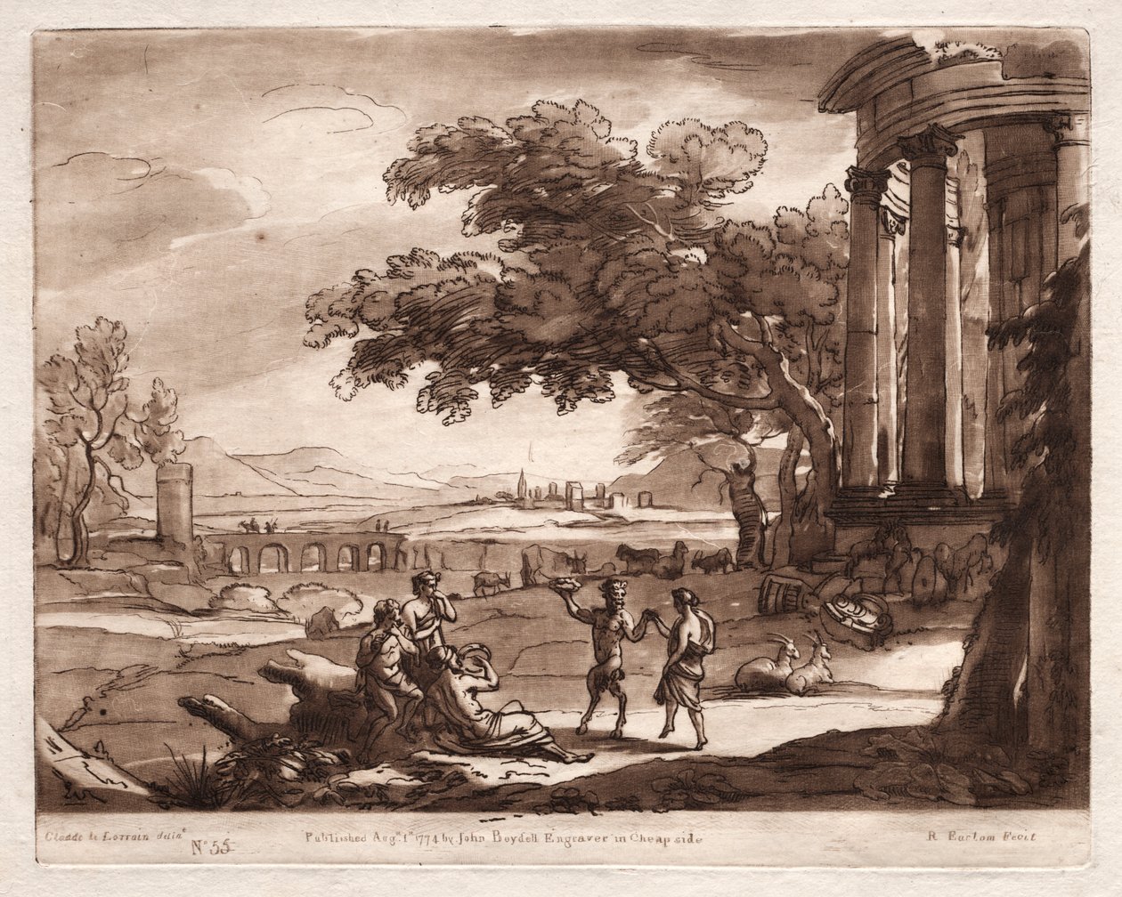Liber Veritatis: No. 55, Tapınak, Peri ve Satyr Dansı Olan Bir Manzara by Richard Earlom