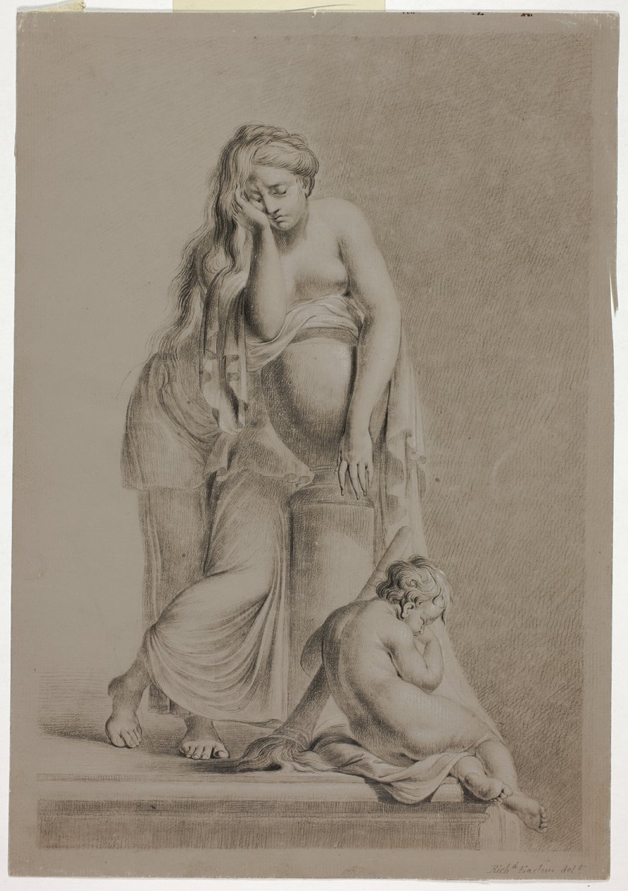 Putto ile Ağlayan Alegorik Kadın Figürü by Richard Earlom