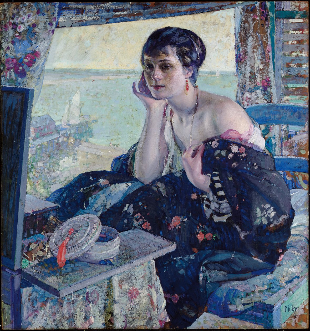 Pencerenin Yanındaki Kadın (panelde yağ) by Richard Emil Miller
