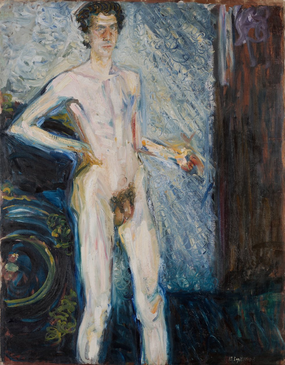 Paletli Çıplak Otoportre - Gerstl, Richard (1883-1908) - 1908 - Tuval üzerine yağlı boya - 139,3x100 - Leopold Müzesi, Viyana by Richard Gerstl