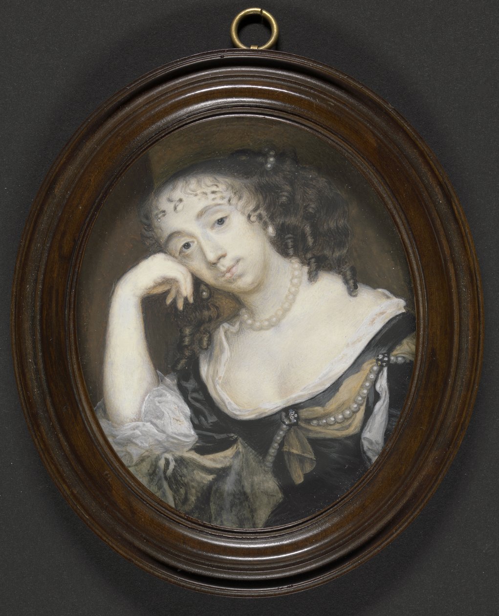 Elizabeth Dormer, Carnarvon Kontesi (d.1677) (kızlık soyadı Capel), c.1665 (kartonda parşömen üzerine gövde rengi) by Richard Gibson