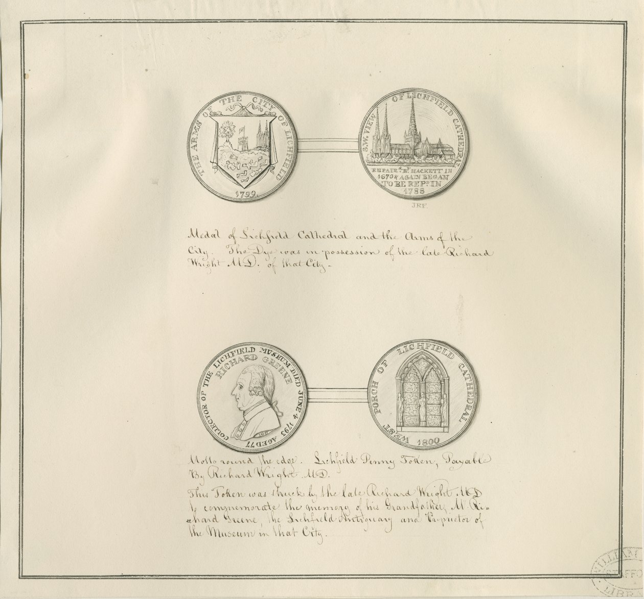 Lichfield - Lichfield Katedrali ve City Arms Madalyaları ve Richard Greene