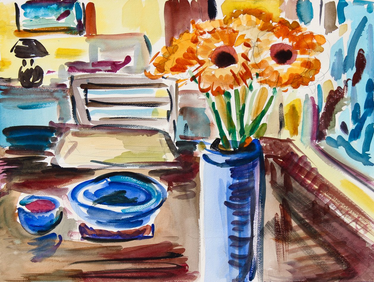 Black-Eyed-Susans ile Natürmort, 2021 (kağıt üzerine suluboya) by Richard H. Fox
