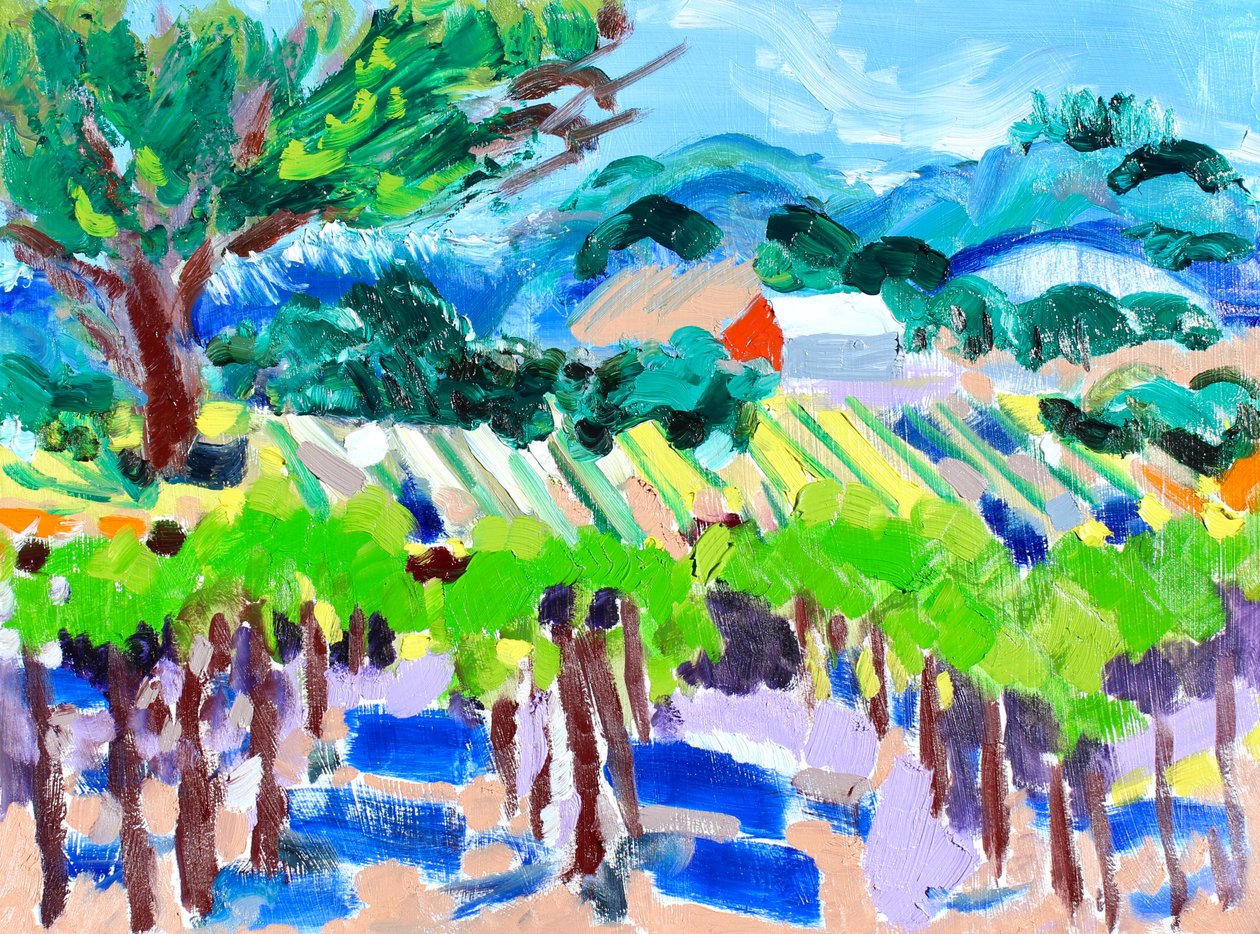 Red Barn ile Bağ, 2021 (kağıt üzerinde yağlı boya) by Richard H. Fox