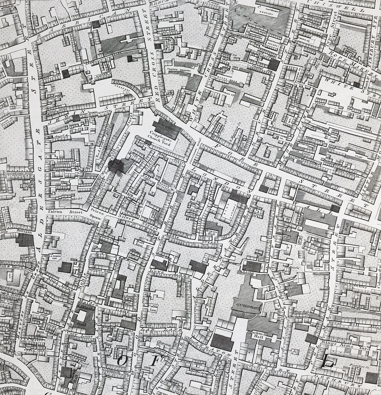 Guildhall çevresinde Londra sokak haritası, c.1795 (baskı) by Richard Horwood