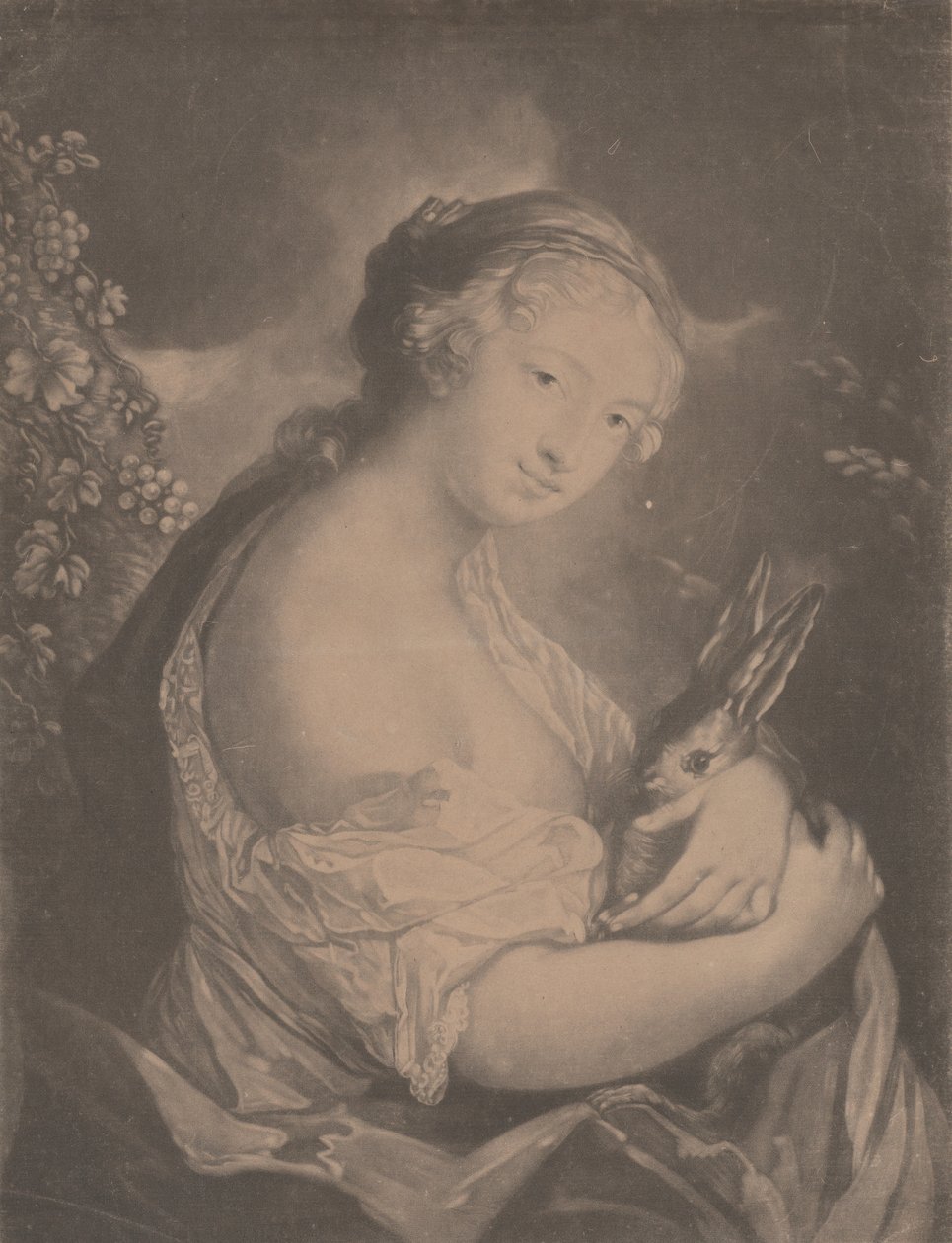 Sonbahar: Tavşan tutan genç bir kadın, 1775. by Richard Houston