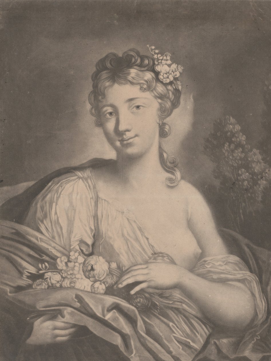 Bahar: pelerininde çiçek tutan genç bir kadın, 1775. by Richard Houston