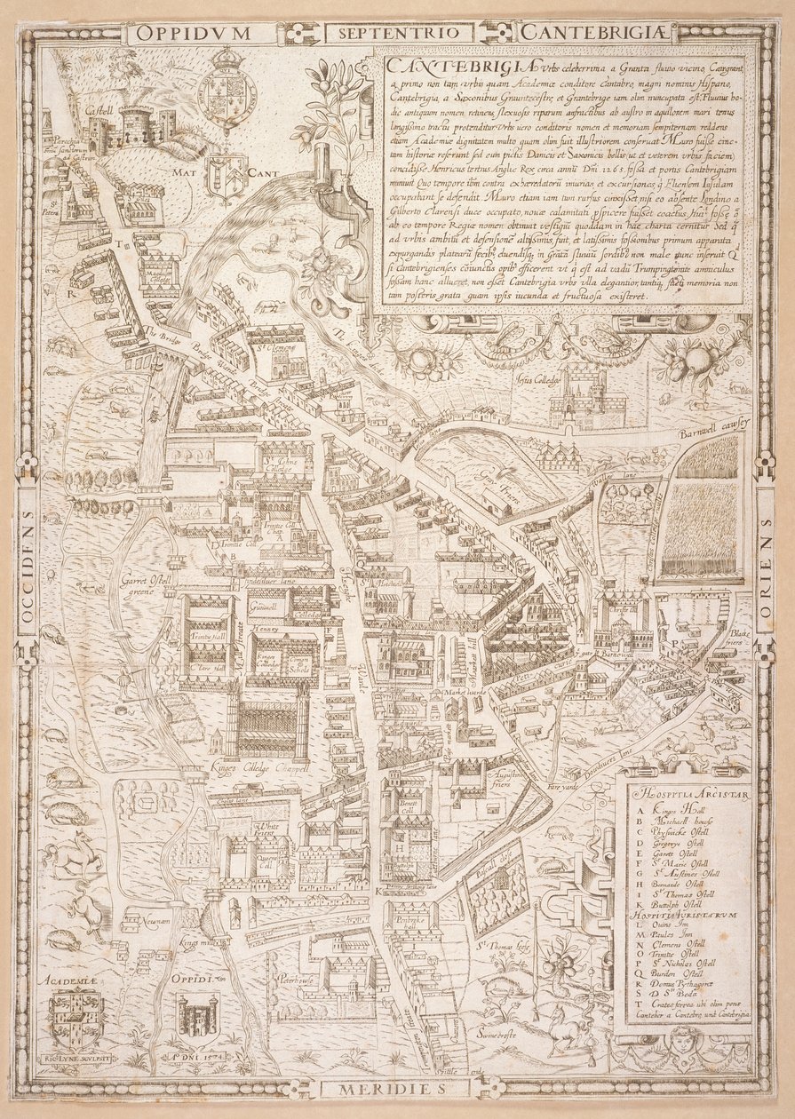Caius 'Historia Cantabrigensis Academia'dan Cambridge Haritası, 1574 by Richard Lyne