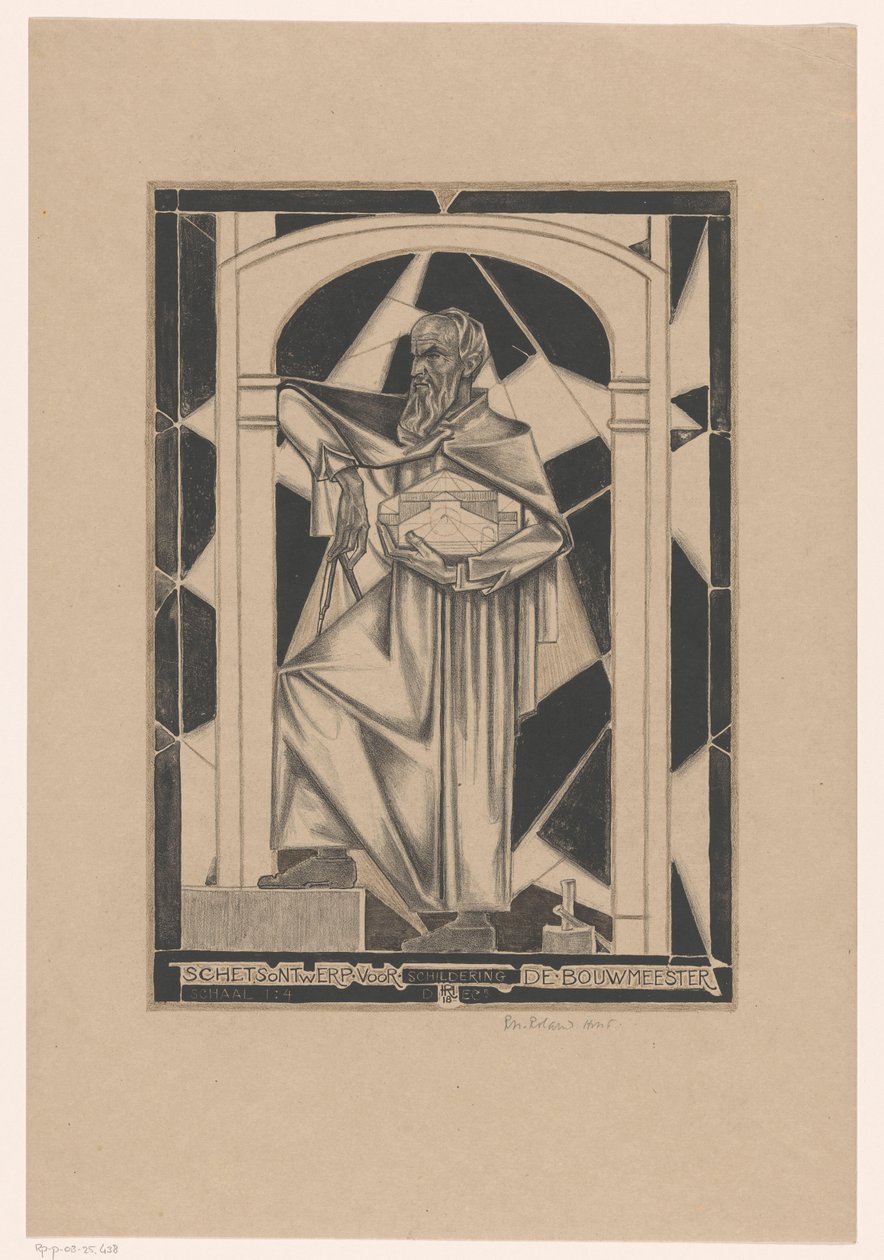 Usta oluşturucu (nesne üzerinde orijinal başlık) Boyama için eskiz tasarımı Usta oluşturucu (nesne üzerinde başlık) by Richard Nicolaüs Roland Holst (signed by artist)