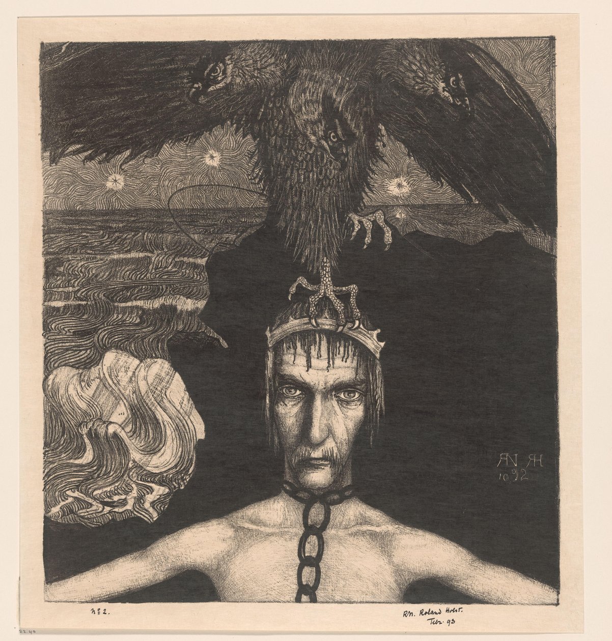 Kafasında üç başlı bir yırtıcı kuş olan zincirlenmiş adam Anangkè (Afet) (orijinal başlık) by Richard Nicolaüs Roland Holst (signed by artist)