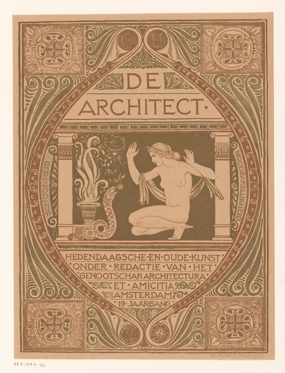 Kapak tasarımı: De Architect, 1911 by Richard Nicolaüs Roland Holst (signed by artist)