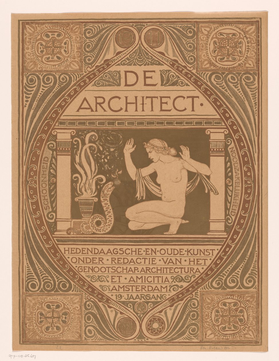 Kapak tasarımı: Mimar, 1911 by Richard Nicolaüs Roland Holst (signed by artist)